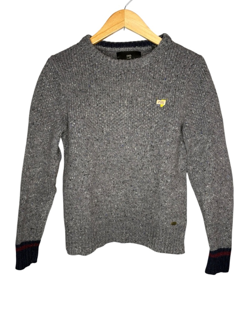 Scotch & Soda sweater wool Gray Crewneck elbows patch Contrast Cuff size small